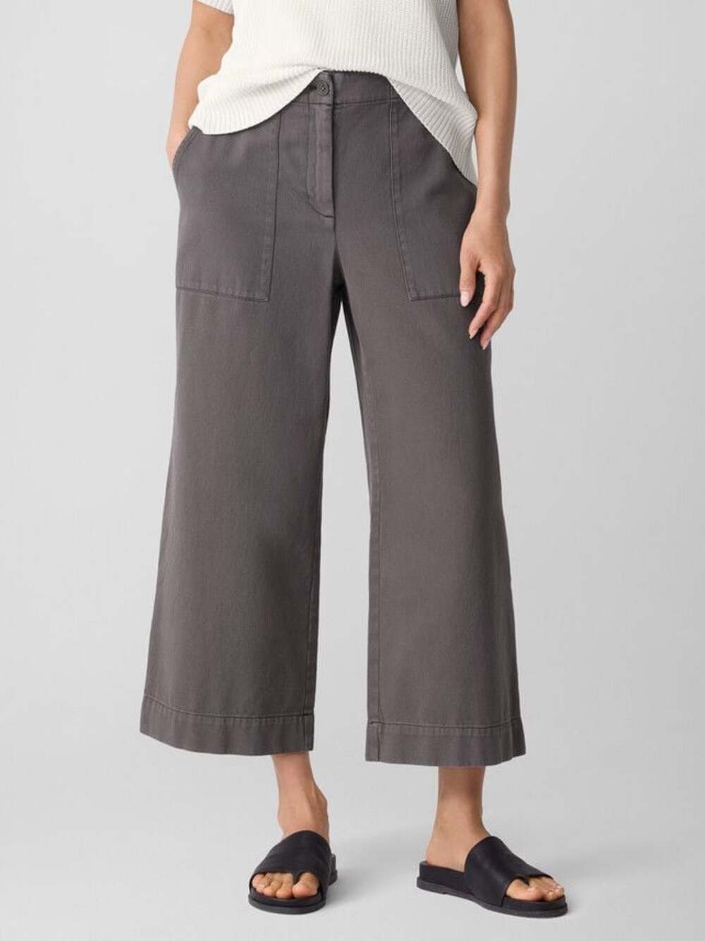 Eileen Fisher Garment-Dyed Utility Cotton Wide-Leg Pant